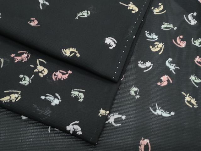 平和屋着物*夏物 小紋 絽 海老 黒地 正絹 逸品 CABK0724th
