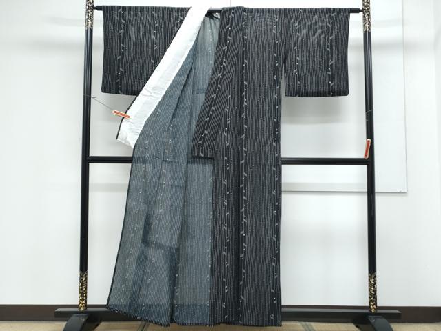 平和屋着物*夏物 小紋 絽 草花間道 黒地 正絹 逸品 CABK0737th