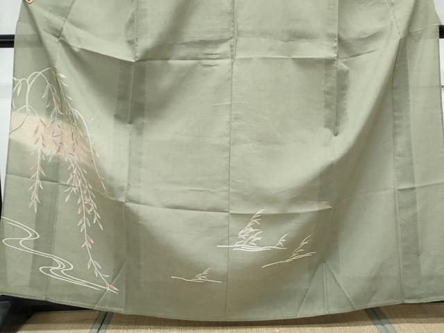 平和屋着物*夏物 訪問着 紗紬 草葉文 金彩 正絹 逸品 CABK0750th