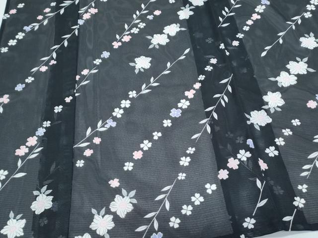 平和屋着物*夏物 小紋 絽 草花文 黒地 洗える着物 CABK0755th