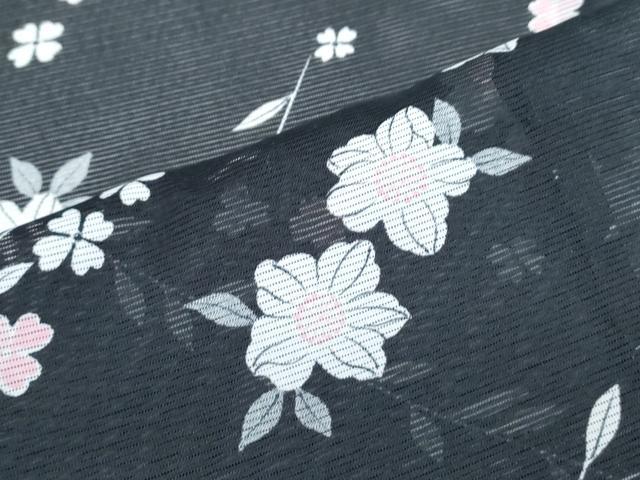 平和屋着物*夏物 小紋 絽 草花文 黒地 洗える着物 CABK0755th
