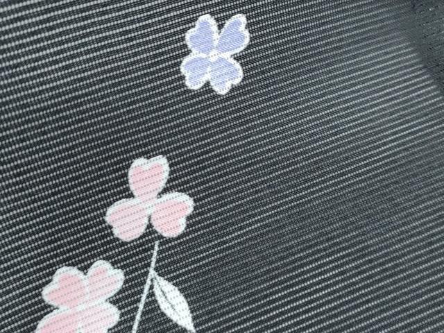 平和屋着物*夏物 小紋 絽 草花文 黒地 洗える着物 CABK0755th