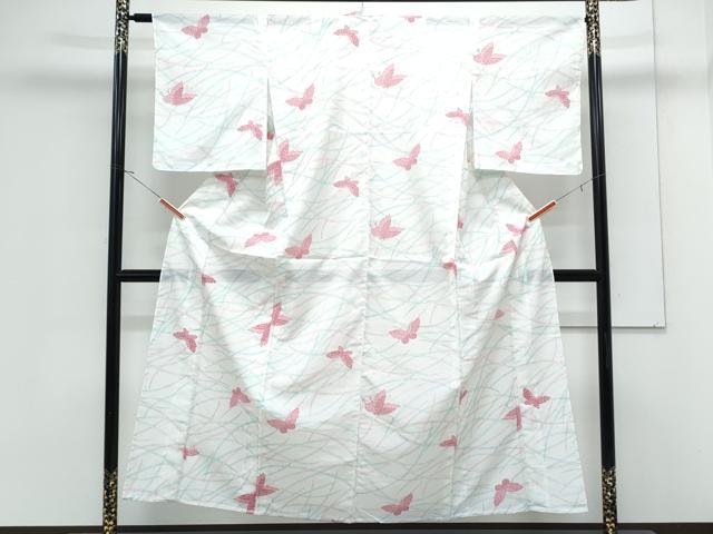 平和屋着物*夏物 小紋 絽 芝草舞蝶文 洗える着物 CABK0770th