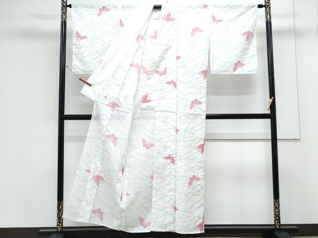 平和屋着物*夏物 小紋 絽 芝草舞蝶文 洗える着物 CABK0770th