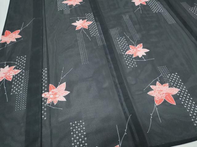 平和屋着物*夏物 小紋 絽 枝楓文 黒地 正絹 逸品 CABK0775th