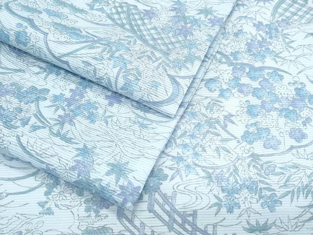 平和屋着物*夏物 小紋 絽 渡橋草花文 洗える着物 CABK0776th