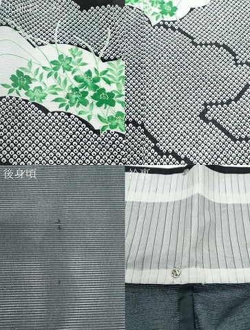 平和屋着物*夏物 訪問着 絽 雲重ね草花文 黒地 金彩 洗える着物 CABK0777th