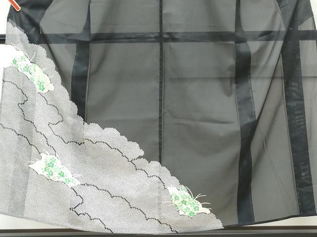 平和屋着物*夏物 訪問着 絽 雲重ね草花文 黒地 金彩 洗える着物 CABK0777th