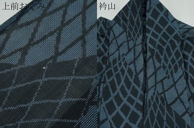 平和屋着物*夏物 小紋 紗 菱吉祥文 黒地 洗える着物 CABK0787th