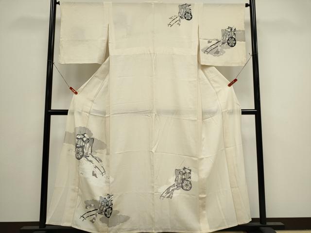 平和屋着物*夏物 訪問着 友禅 縦絽 雲取り御所車花文 銀彩 正絹 逸品 CABK0824ou