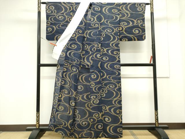 平和屋着物*夏物 本場小千谷ちぢみ 流水文 麻 逸品 CABK0832ou