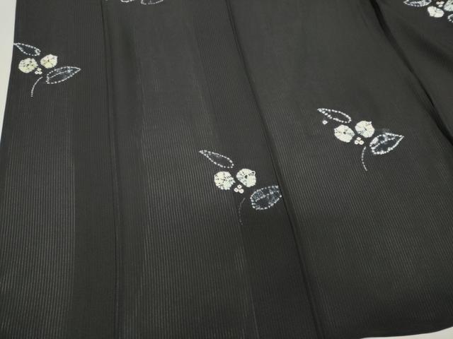 平和屋着物*夏物 小紋 縦絽 絞り 草花文 黒地 正絹 逸品 CABK0839ou