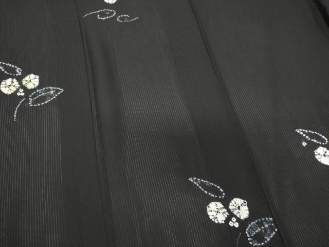 平和屋着物*夏物 小紋 縦絽 絞り 草花文 黒地 正絹 逸品 CABK0839ou