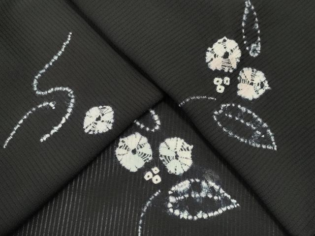平和屋着物*夏物 小紋 縦絽 絞り 草花文 黒地 正絹 逸品 CABK0839ou