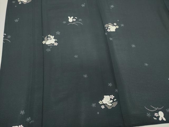 平和屋着物*夏物 小紋 絽 京友禅 兎花文 反端付き 正絹 逸品 CABK0842ou