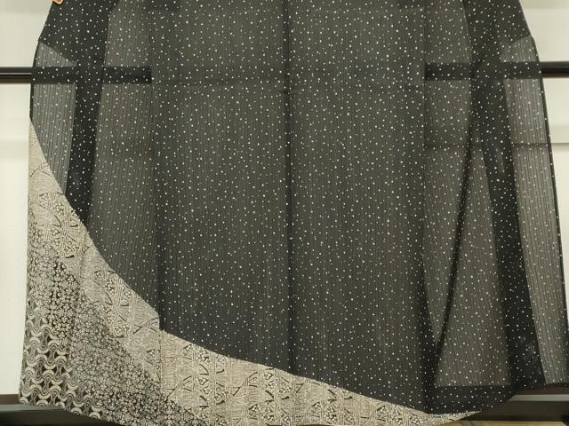 平和屋着物*夏物 訪問着 絽 型染め 吉祥花文 黒地 正絹 逸品 CABK0847ou