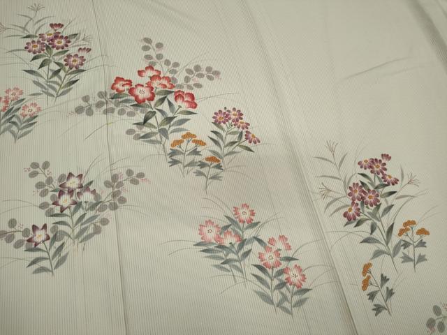 平和屋着物*夏物 訪問着 縦絽 手描き 草花文 正絹 逸品 CABK0849ou
