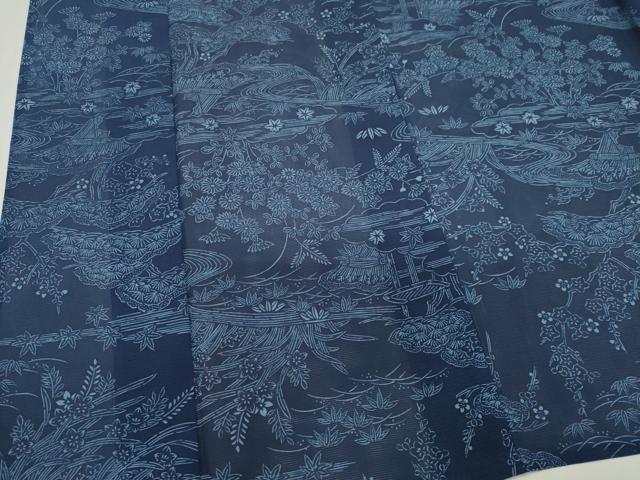平和屋着物*夏物 小紋 絽 藍 型染め 流水風景文 正絹 逸品 CABK0852ou