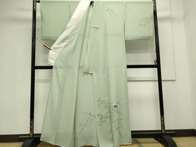 平和屋着物*夏物 訪問着 絽 手描き 舞蝶草木文 銀彩 正絹 逸品 CABK0891ou