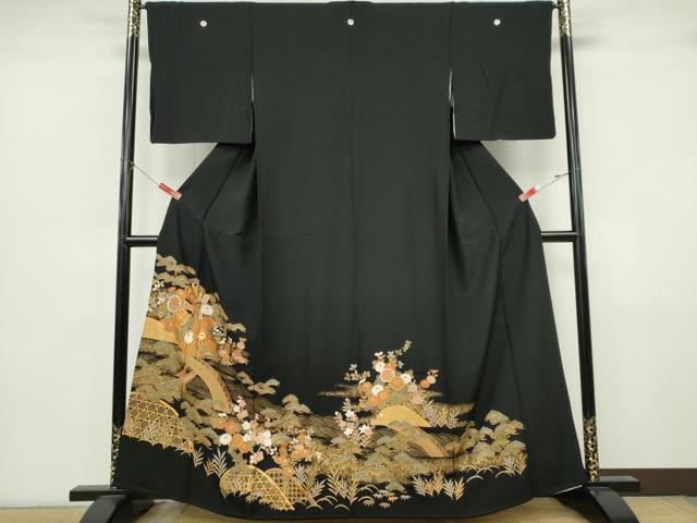平和屋着物■豪華黒留袖 駒刺繍 御所車草花文 金彩 正絹 逸品 CABK0895ou