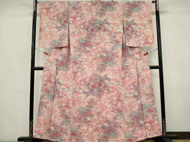 平和屋着物■上質な小紋 道長枝花文 鬼しぼ縮緬 正絹 逸品 未使用 CABK0900ou