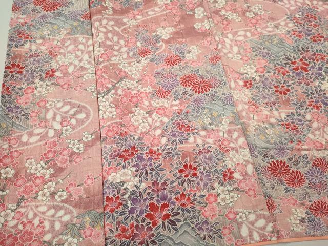 平和屋着物■上質な小紋 道長枝花文 鬼しぼ縮緬 正絹 逸品 未使用 CABK0900ou