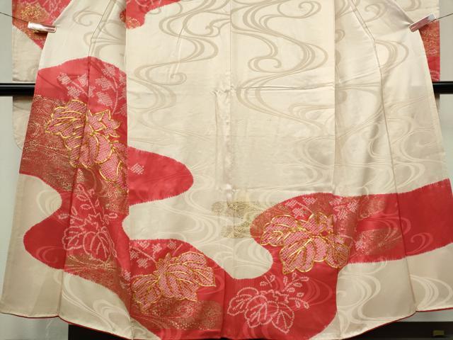 平和屋着物■豪華振袖 駒刺繍 絞り 流水草花文 金彩 正絹 逸品 CABK0919ou