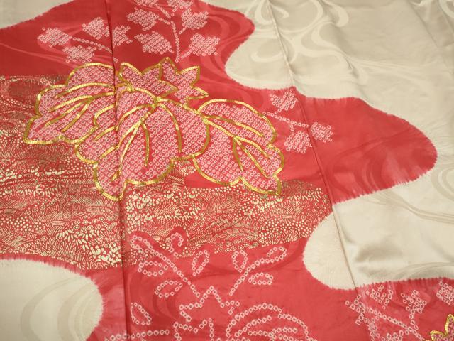 平和屋着物■豪華振袖 駒刺繍 絞り 流水草花文 金彩 正絹 逸品 CABK0919ou