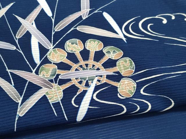 平和屋着物*夏物 訪問着 絽 流水笹の葉文 正絹 逸品 CABK0922ou