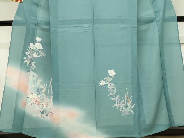 平和屋着物*夏物 訪問着 絽 友禅 枝花文 暈し染め 金銀彩 正絹 逸品 CABK0928ou