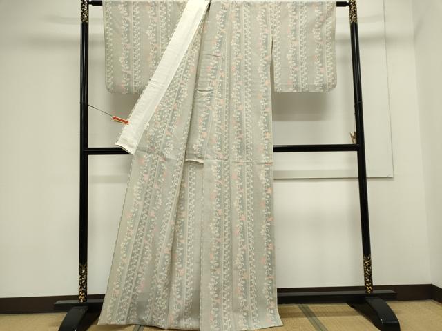 平和屋着物*夏物 紗紬 花唐草間道 正絹 逸品 CABK0934ou