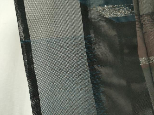 平和屋着物*夏物 小紋 紗 幾何学文 黒地 銀糸 正絹 逸品 未使用 CABK0938ou