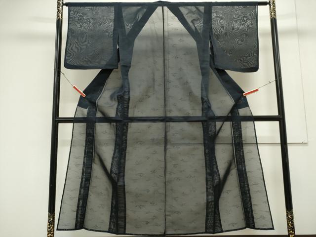 平和屋着物*夏物 色無地 草木紋紗 紺青色 正絹 逸品 CABK0952ou