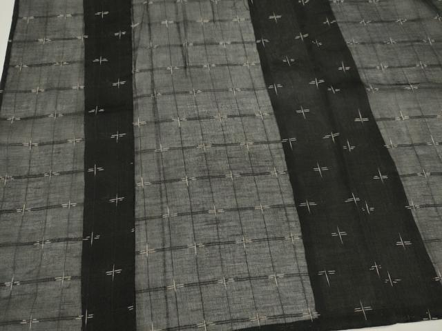 平和屋着物*夏物 お召 紗 格子柄 黒地 正絹 逸品 CABK0954ou