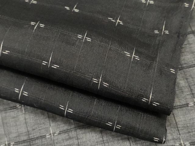 平和屋着物*夏物 お召 紗 格子柄 黒地 正絹 逸品 CABK0954ou