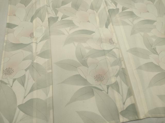 平和屋着物*夏物 小紋 絽 手描き 草花文 暈し染め 銀彩 正絹 逸品 CABK0956ou