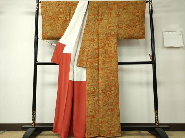 平和屋着物■上質な小紋 御所車草花文 鬼しぼ縮緬 正絹 逸品 CABK0970ou