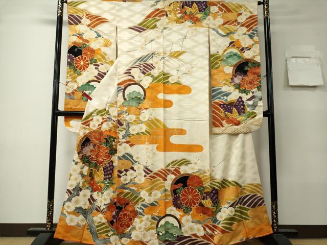 平和屋着物■豪華振袖 駒刺繍 花蝶丸文 金彩 正絹 逸品 CABK0984ou