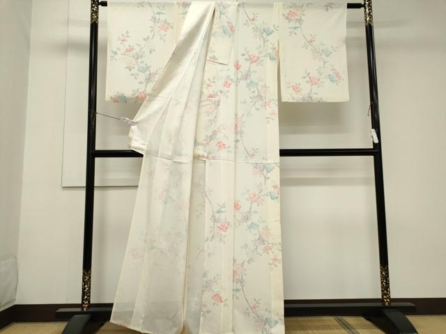 平和屋着物*夏物 小紋 絽 枝花文 正絹 逸品 CABK0992ou
