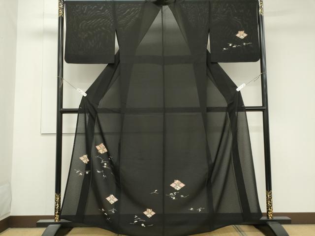 平和屋着物*夏物 訪問着 絽 吹き寄せ文 黒地 金彩 正絹 逸品 CABK0999ou