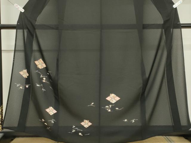 平和屋着物*夏物 訪問着 絽 吹き寄せ文 黒地 金彩 正絹 逸品 CABK0999ou