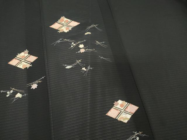 平和屋着物*夏物 訪問着 絽 吹き寄せ文 黒地 金彩 正絹 逸品 CABK0999ou