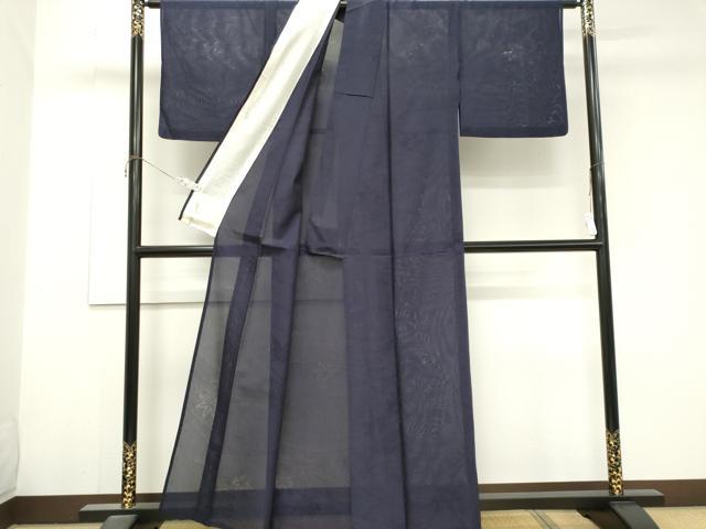 平和屋着物*夏物 色無地 紗紬 楓紋紗 鉄紺色 正絹 逸品 CABK1002ou