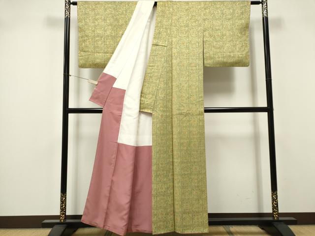 平和屋着物■本場染大島紬 格子花文 正絹 逸品 CABK1041ou