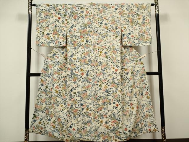 平和屋着物■上質な小紋 型染め 草花文 正絹 逸品 CABK1043ou