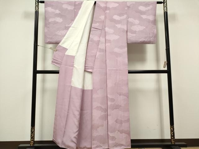 平和屋着物■上質な色無地 雲取り地紋 紅藤色 正絹 逸品 CABK1054ou