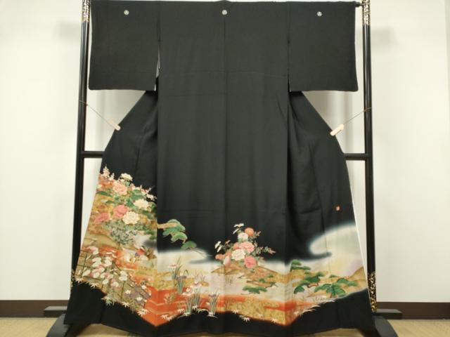 平和屋着物■豪華黒留袖 作家物 駒刺繍 鴛鴦風景花文 暈し染め 金銀彩 正絹 逸品 CABK1055ou
