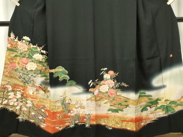 平和屋着物■豪華黒留袖 作家物 駒刺繍 鴛鴦風景花文 暈し染め 金銀彩 正絹 逸品 CABK1055ou
