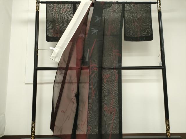 平和屋着物*夏物 小紋 紗 飛鳥文 黒地 正絹 逸品 CABK1083ou