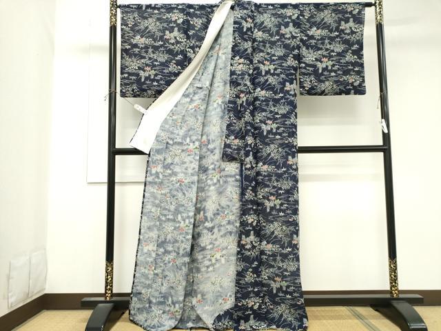 平和屋着物*夏物 小紋 紗紬 風景草花文 正絹 逸品 CABK1085ou